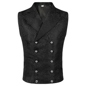 Men's Vests Mens Victorian Suit Vest Men Steampunk Gothic Medieval Jacquard Double Breasted Sleeveless Waistcoat Party Halloween Costumes 230904