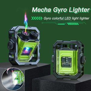 New Cool LED Lantern Outdoor Windproof Double Arc Lighter Mecha Style Metal Decompression Gyro Men's Tools Wholesale 3DNC