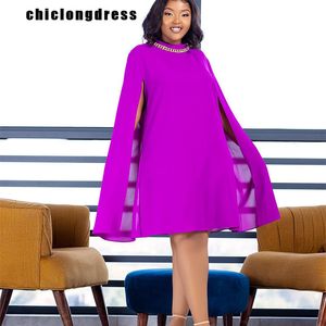 Basic Casual Dresses Autumn Fashion Office Ladies Cloak Sleeve Dress Women Elegant OL Solid Round Neck Long Loose African 230905