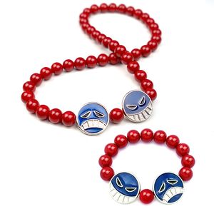 Pirate King Ace Rotating Necklace Fire Fist Ace Red Beaded Necklace Double sided Rotating Hanger COS Prop