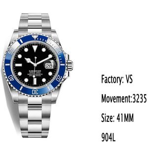 Glass VS producerar Watch Mechanical Men's Automatic Black Bezel Movement Blue Ceramic Business 41mm 3235 Sapphire Factory 904 Stain VVWT