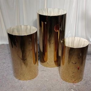 3st bröllop shinny guld runda socklar cylinder piedestals cake standbackdrop annan baksida2281