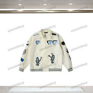 Xinxinbuy Men Designer Coat Jacket Rabbit Handduk Brodery Baseball långa ärmar Kvinnor Gray Black Khaki Green Red S-XL