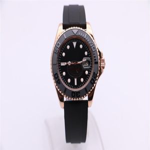 Men's Mechanical Watch 268655 Business Fashion Modern Ceramic Circle Sapphire Mirror Black Surface Rubber Strap Gold Case194B