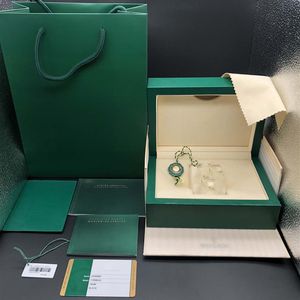 Carta di corrispondenza originale corretta Borsa regalo con carta di sicurezza Scatola per orologi in legno verde superiore per scatole Rolex Libretti Orologi Stampa personalizzata Car308y