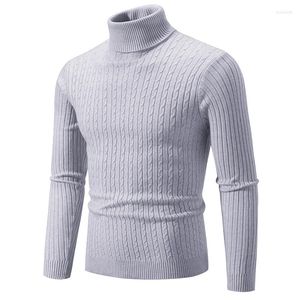 Мужские свитера 2023, осенне-зимний теплый свитер с высоким воротом, однотонный эластичный вязаный низ, пуловер, мужской свитер в стиле Харадзюку