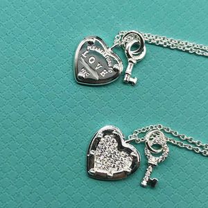 Fashion designer tiff necklace top T family S925 Sterling Silver Love diamond heart brand small key platinum clavicle chain light luxury love lock Pendant