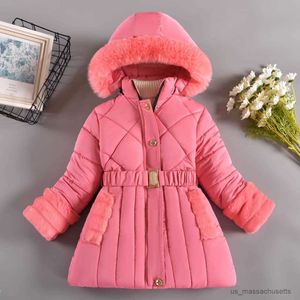 Casaco de inverno para baixo jaqueta para meninas casaco com capuz gola de pelúcia crianças outwear 3-12 anos adolescente crianças algodão parkas r230905