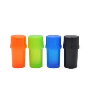 Cylindrical Barrel Plastic Bottle Grinder Smoking Tools For Crusher Tobacco Spice Dry Herb Case Storage D42mm 4Layer Secure twist lock ZZ