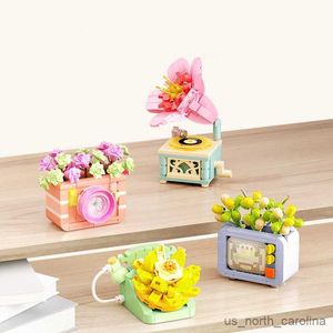 Blocchi creativi e interessanti Vintage Camera Phone Fiore Bonsai Decorazione desktop Building Blocks Giocattoli Regali R230905