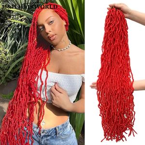 Human Hair Bulks Red Faux Soft Locs Crochet Hair Extensions For Black Women Synthetic Locs Crochet Curly Braiding Dreadlocks Hair Extension 230904