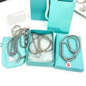 Fashion designer tiff top Jewelry T family love necklace girl enamel blue pink heart-shaped clavicle chain titanium steel round bead