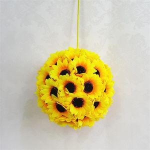 1pcs 14cm 5 5 Silk Sunflower Artificial Flower Ball Kissing Hanger Ball For DIY Wedding Party Decorations Bridal Flower Kis219j