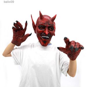 Maschere per feste Demone rosso Maschere per costumi spaventosi Film Cosplay Horror Maschera da diavolo per uomo Halloween Fancy Dress Party Prop Maschera fantasma T230905