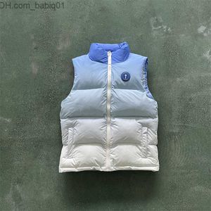 남성용 조끼 22SS 새로운 남자 트랩 스타 재킷 조끼 Irongate 배지 Gilte-ICE Blue 1TO1 최고 품질의 자수 글자 집단 조끼 여성 코트 T230905