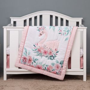 Set di biancheria da letto 3 pezzi in microfibra spazzolata Set di biancheria da letto per culla per bambini, design cigno e fiore per ragazze, incluso trapunta, lenzuolo per culla, gonna per culla 230905