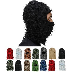Beanie/Kafatası Kapakları Balaclava Sıkıntılı Kayak Maskesi Örme Beanies Şapkalar Elastik Kapa Kış Sıcak Tam Yüz Shiesty Maske Kayak Şapkaları 230905