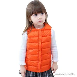 Casaco para baixo crianças colete meninos meninas colete novo ultra leve sem gola coletes quentes outerwear outono inverno casacos crianças jaquetas r230905