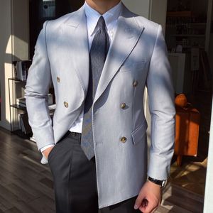 Mens Suits Blazers British Slim Suit Man Blazer Homme Prom For Men Spring Italian Big Collar Gentleman Double Breasted Blue Casual 230904