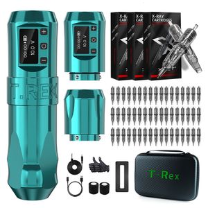 Tattoo Machine T-Rex Wireless Tattoo Machine Kit Rotaty Battery Pen With Portable Power Pack 2400mAh Cartridge Needles RL RM Tattoo Supplies 230905