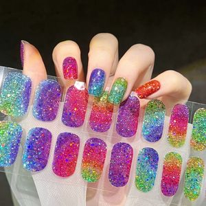 Stickers Decals Summer Arrival 22 Strips Gel UV Nail Sticker Semi Cured Nail Wraps Waterproof Glitter Nail Strips Manicure Decorations 230905