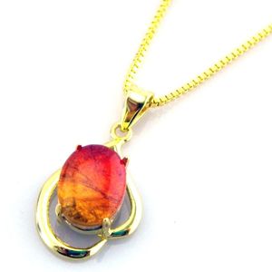 Silverhänge Fire Ammolite Halsband Natural Stone Pendant Nyaste designsmycken för kvinnor