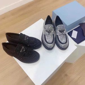 2022 Early Spring New Triangle Label P Family Round Head Hot Diamond Flat Heel Shoes With One Step Small Leather Shoes Lefu Shoes 230904