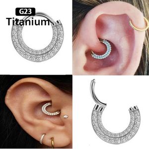 Anéis de botão de sino de umbigo G23 Hoop Piercing Dupla Camada de Zircão Articulado Segmento Anel de Nariz Clicker Septo Anéis Daith Helix Cartilagem Body Jewelry 230905