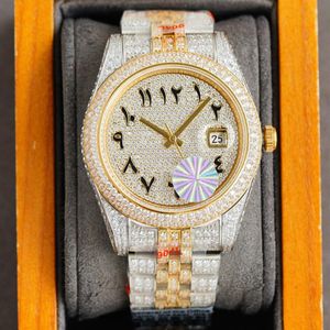 Full Diamonds Mens Watch 41mm Automatic Mechanical Watches Sapphire Waterproof Fashion Business WristWatch Montre De Luxe233L