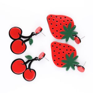 Strawberry cherry three-dimensional large earrings with exaggerated sweetness and acrylic stitching