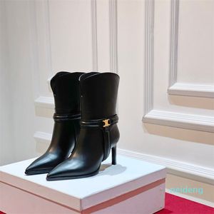 Designer -Stivaletti Slip-On con tacco a punta Suola in cuoio Designer di lusso da donna Calzature di fabbrica di scarpe occidentali Taglia 35-40