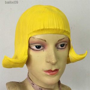 Parti Maskeleri Sarı CD WIG Güzel kadın Flaş Sarı Sarı Peruk Festivali Cadılar Bayramı Dans Partisi Maskeli Yapı Kostümleri T230905