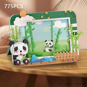 Blocos de panda bambu moldura de foto blocos de construção brinquedo panda tema foto modelo de parede brinquedos decoração de mesa presente de feriado infantil r230905