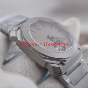 Ganze graue Herrenuhren, Luxusuhr, Titan-Stahlarmband, Tourbillon-Zifferblatt, automatische Uhr, mechanischer Glasboden, 41 mm Armbanduhr, 285 Stunden