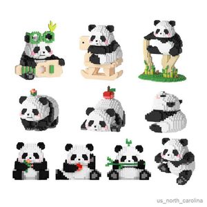 Block Panda Micro Building Blocks Model Söt djurfigur av tre monteringsleksaker för barngåvor i R230905