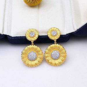 Kolczyki Dangle Zoca luksus vintage 925 srebrny złoto plisowane małe stokrotki kwiat kobiet prosty butikowy biżuteria przyjęcie upominkowe