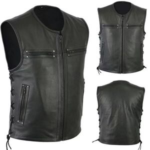 Erkek yelek erkek motosiklet deri yelek düz renkli büyük cep kolsuz biker ceketler vintage rahat yelek erkek artı boyut S-5XL 230904