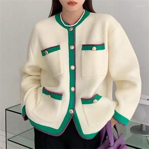 Frauen Strick 2023 Korea Version Frauen Pullover Kleine Duft Hit Farbe Retro Vier-tasche Strickte Weibliche Strickjacke Jacke abgeschnitten