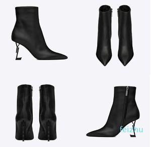 Boots Black Ankle Biker chunky flats combat Boots low heel lace-up booties leather chains buckle women luxury designers shoes factory Footwear