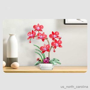 Bloklar Şehir Yaratıcılık Simülasyonu Çiçek Kırmızı Phalaenopsis saksı süslemeler bonsai yapı blokları oyuncaklar Noel hediyeleri R230905