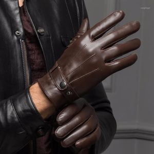 Fingerless Gloves Male Spring Winter Real Leather Short Thick Black Brown Touched Screen Glove Man Gym Luvas Car Driving Mittens 1283L