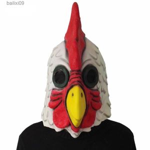 Party Masks White Latex Rooster Vuxna Mad Chicken Cockerel Mask Halloween Scary Funny Masquerade Cosplay Mask Party Mask T230905