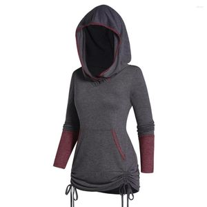 Kadın Hoodies Kadın İki Ton Renkli Hoodie Uzun Kollu Kanguru Cep Cinched Kapşonlu Üst Moda Sıradan Pullover