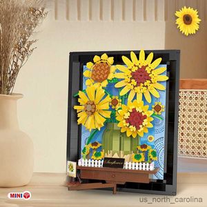 Blocks City Creative Three-dimensional Sunflower Frame Office Home Decoration Micro Building Blocks Toys Christmas Gifts R230905