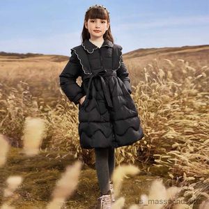 Down Coat Girls Thick Jacket Down Parkas Collar Outerwear 14 Years 2023 Winter Girl Warm Shiny Long Coats Kids Down Jackets R230905