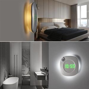 Rörelsesensor LED Wall Lamp Magnet Indoor Night Light With Time Clock för badrum sovrumskorridordekor fåfänga väggljus231t