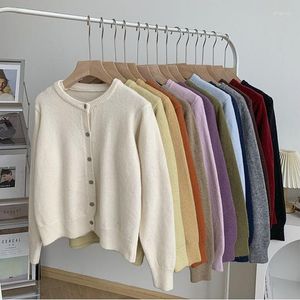 Kvinnors stickor Kvinnor 2023 Spring Autumn Round Neck Sweater rockar Kvinnliga Loose Knit Cardigan Jackor Damer Solid Color Overcoats S483