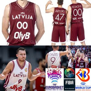 Drucken Lettland Basketball-Trikots 2023 Weltmeisterschaft 6 Kristaps Porzingis 11 Rolands Smits 21 AIGARS SKELE 47 Arturs Kurucs 9 Dairis Bertans 12 ARTURS STRAUTINS National