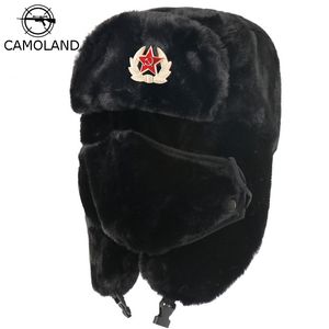 BeanieSkull Caps Camoland Exército Soviético Militar Emblema Bomber Hat Homens Mulheres Rússia Ushanka Chapéus Faux Rabbit Fur Earflap Snow Trapper 230904