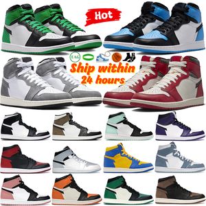 New 1s Basketball Shoes Men Women Jumpman 1 Sports Sneakers Chicago Lost and Found Lucky Green Patent Bred True Blue SE Space Jam Light Smoke Grey Mens Womens Trainers